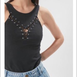 Urban Outfitters Black Tank with Grommet Lacing - XS